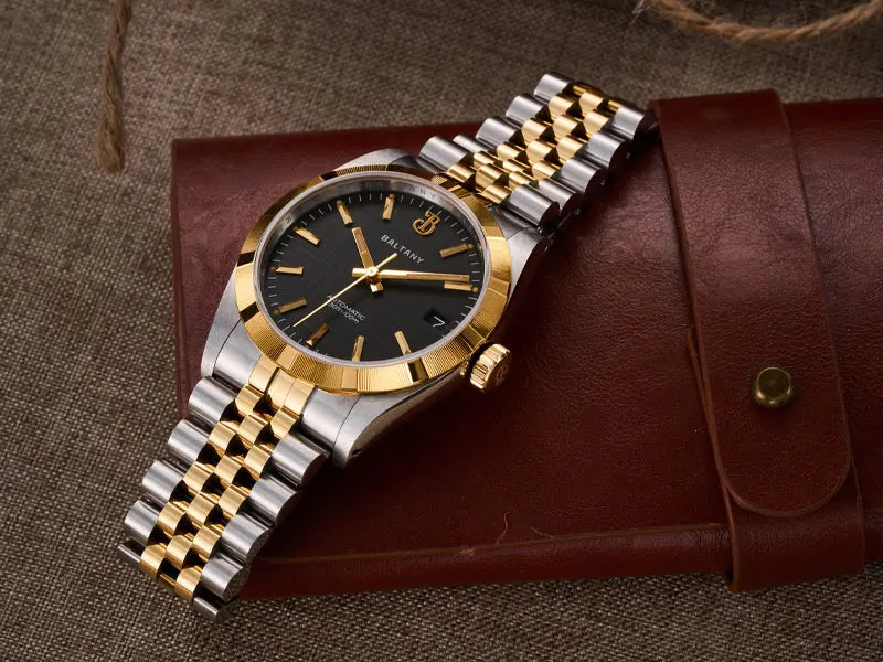 Baltany S4102 Business Man Automatic Mechanical Wristwatch 36mm Linen Dial Engine Turned Bezel NH35 Luxury Dress Watch For Man