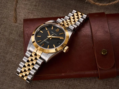 Baltany S4102 Business Man Automatic Mechanical Wristwatch 36mm Linen Dial Engine Turned Bezel NH35 Luxury Dress Watch For Man