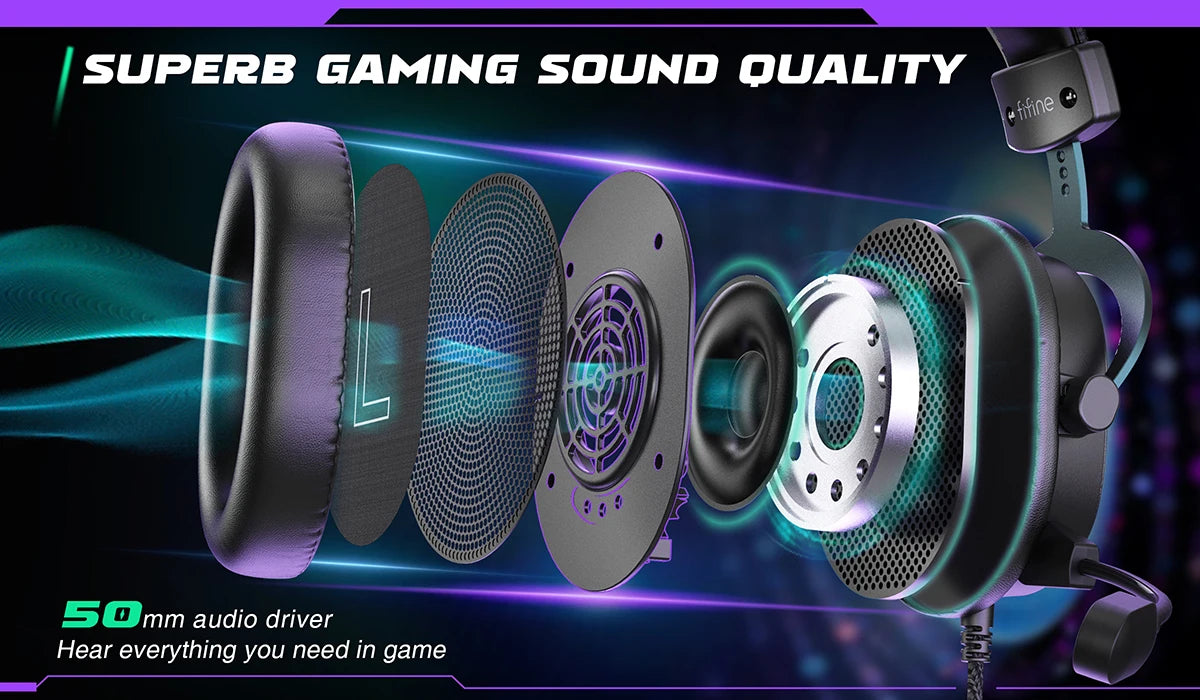 FIFINE Headset,3.5 mm jack&USB Headphone with 7.1 Surround Sound/volum control/Mute switch for PC/MAC/PS4/PS5 Mixer-H9