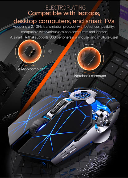 UTHAI A7 Rechargeable Wireless Bluetooth Mouse, Silent Ergonomic Wireless Mouse with RGB Light, 2.4GHz Gaming & Office Mouse