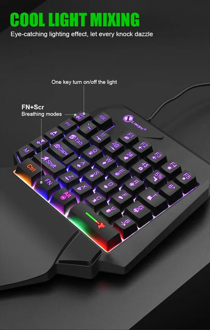 Teclado mini gaming de una mano con 35 teclas, USB, ultradelgado, con cable y retroiluminación, para portátil, PC de sobremesa y smartphone