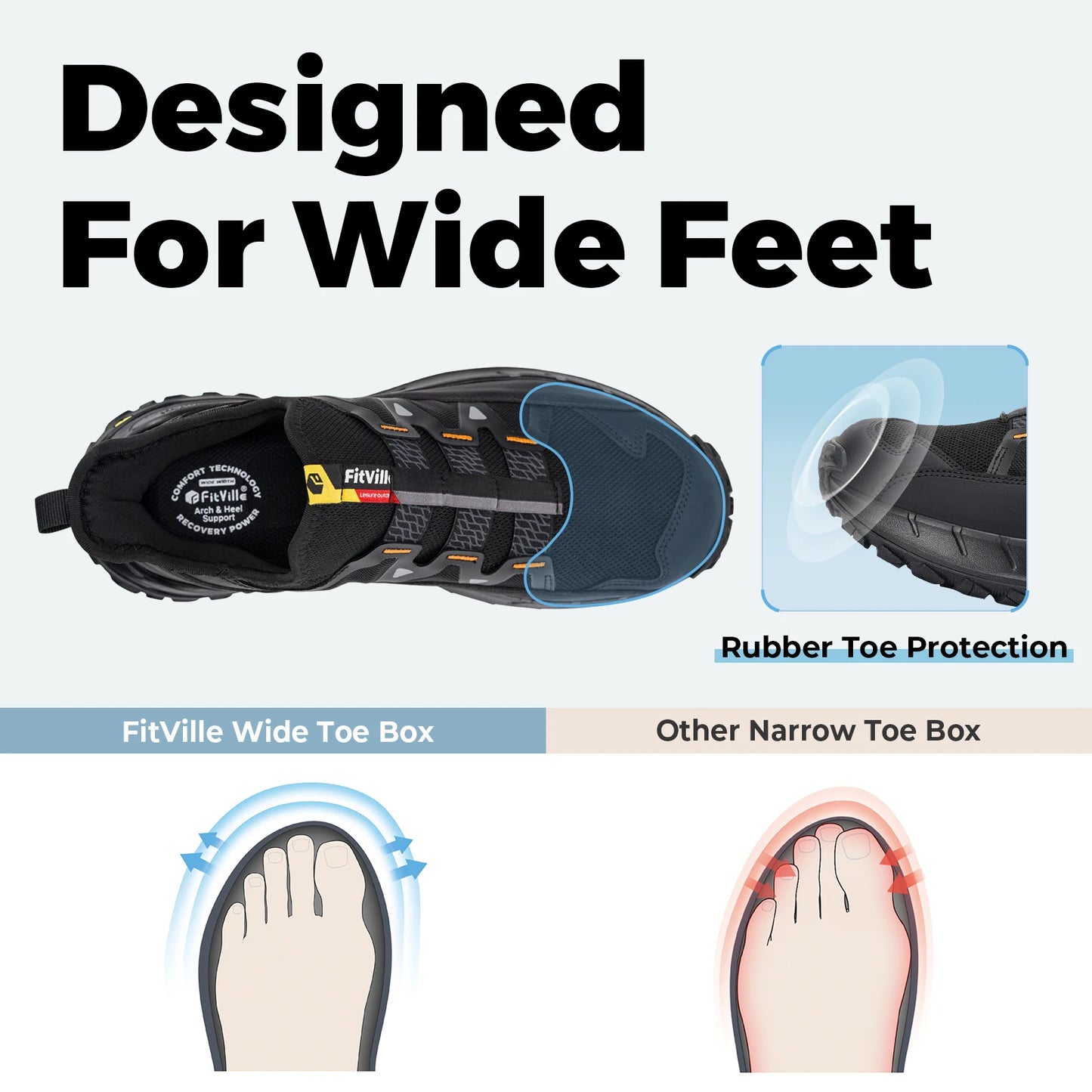 Fittington Wide Sneakers for Men Slip-On Hiking Shoes Soft Comfortable Men Running Shoe Slip-Resistant Walking Shoes with Arch Support