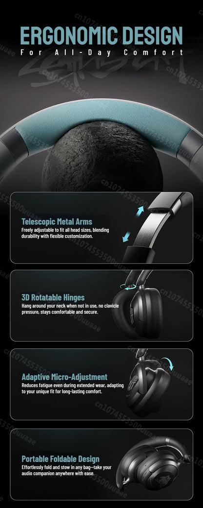 Zombies Cat S10 ANC Bluetooth Headphones with 45dB Noise Cancellation, HiFi Stereo Wireless Over-Ear Headset with Mic