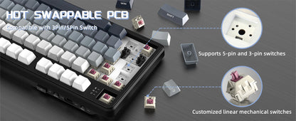 ATTACK SHARK X87 kabellose mechanische Gaming-Tastatur, Tri-Mode BT5.0/2.4GHz/USB-C, Gasket, Hot-Swappable Custom Keyboard, vorglubriziert