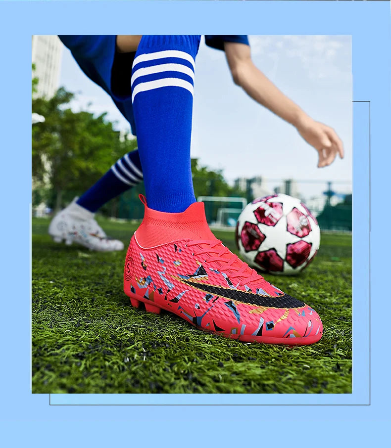 Professional Soccer Shoes Men Outdoor High-Top Sports Football Boots Boots Ag/Fg Long Spikes Artificial Grass Training Match