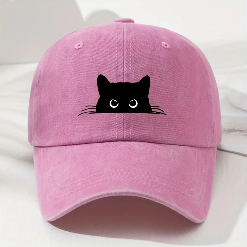 Cappellino da baseball con stampa gatto nero, modello retrò da uomo e da donna, cappellino alla moda per attività all’aperto con visiera regolabile, adatto alla pesca sportiva