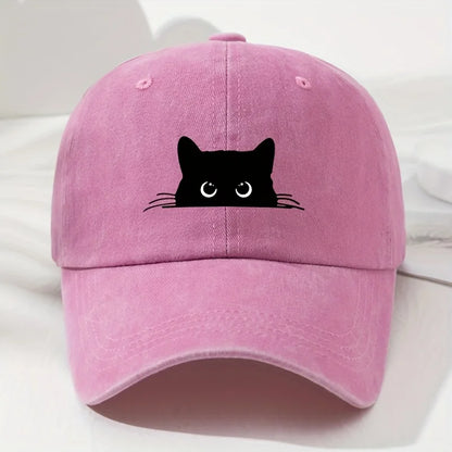 Cappellino da baseball con stampa gatto nero, modello retrò da uomo e da donna, cappellino alla moda per attività all’aperto con visiera regolabile, adatto alla pesca sportiva
