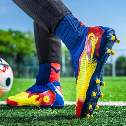 Męskie buty piłkarskie do sportu na świeżym powietrzu dla chłopców, z długimi kolcami, antypoślizgowe, oddychające, do meczów i treningów, buty piłkarskie dla dorosłych, wygodne