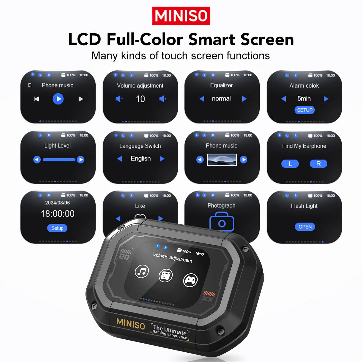 AI MINISO M98 Wireless Headphones OWS Bluetooth Earphones with AI Translator, Gaming Headset, Open Ear Sports Earbuds, LCD Touch Screen IPX5 Waterproof