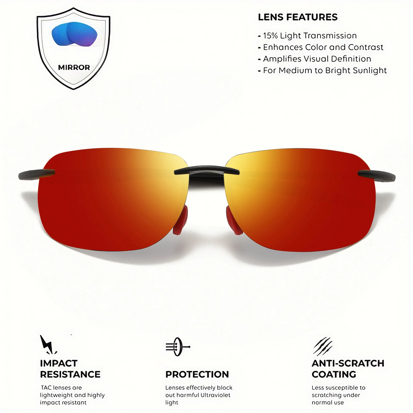 Ultra Light 11g TR90 Frameless Polarized Sunglasses - Flexible & Comfort Fit, Square Shape for Driving, Fishing, Outdoor