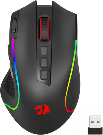 Redragon M612 PRO BT & 2.4RGB gamingmus, 8000 DPI trådbunden/trådlös optisk gamermus med 11 programmerbara knappar och 6 bakgrundsbelysta lägen