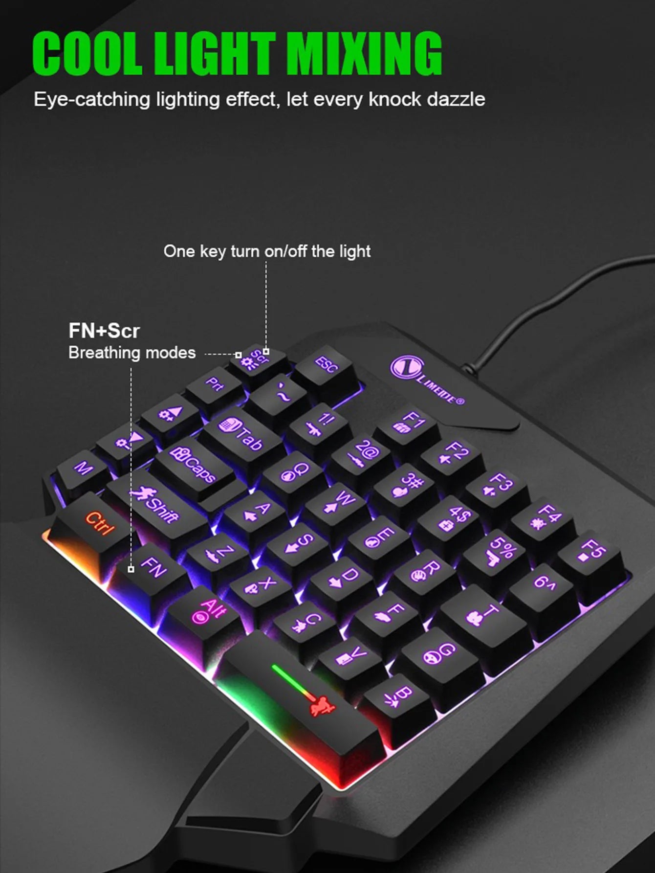 T-WOLF Mechanical One-Handed Gaming Keyboard, Wired RGB Mechanical Gaming Keypad with Ergonomic Wrist Rest, USB Mini Gaming Keyboard for PC & Laptop