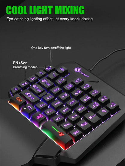 T-WOLF Mechanical One-Handed Gaming Keyboard, Wired RGB Mechanical Gaming Keypad with Ergonomic Wrist Rest, USB Mini Gaming Keyboard for PC & Laptop