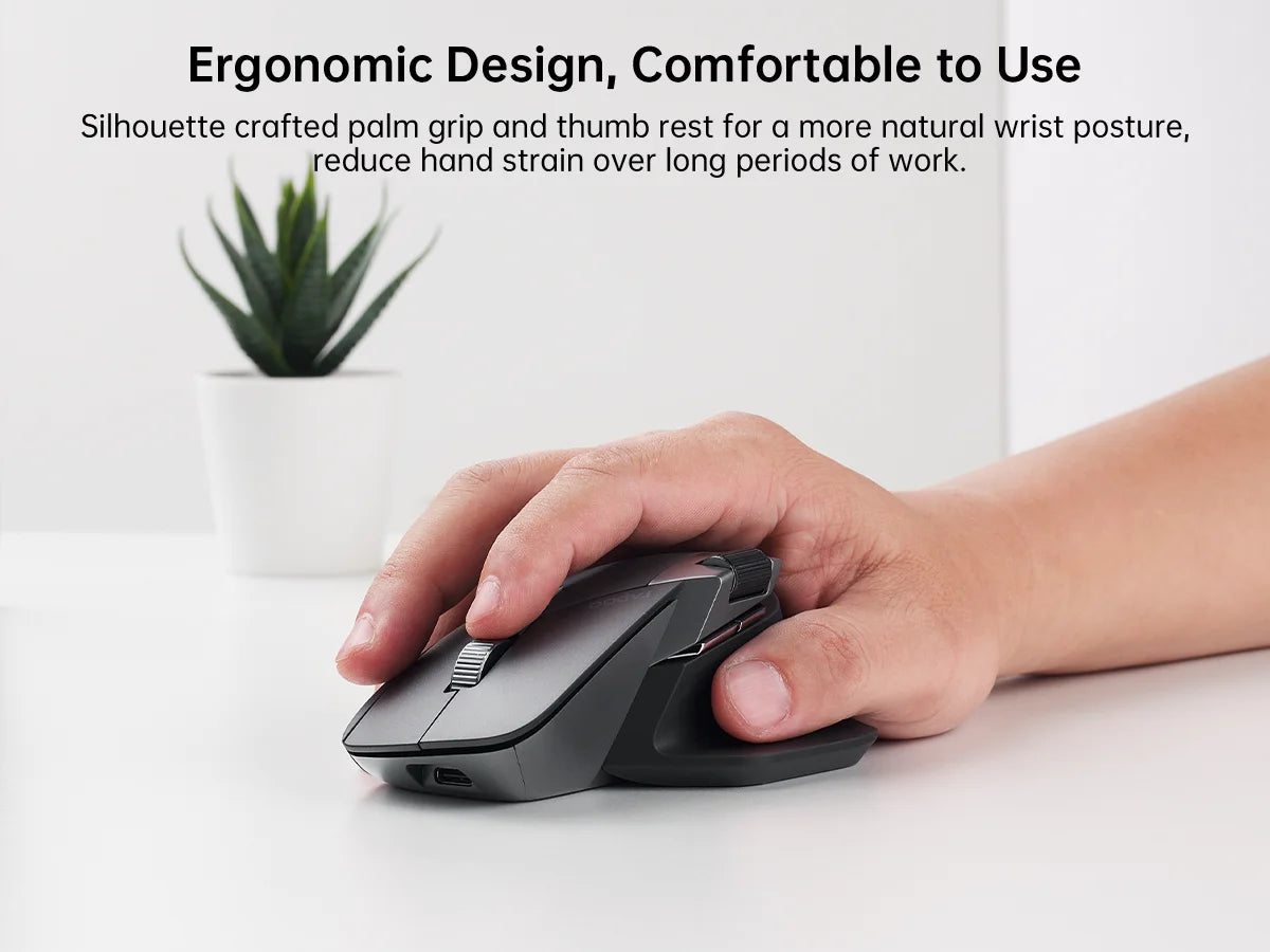 Rapoo MT760 Multi-Mode Rechargeable Wireless Bluetooth Mouse, 4000 DPI Ergonomic Wireless Mouse for Up to 4 Devices, Programmable Office & Laptop Mouse