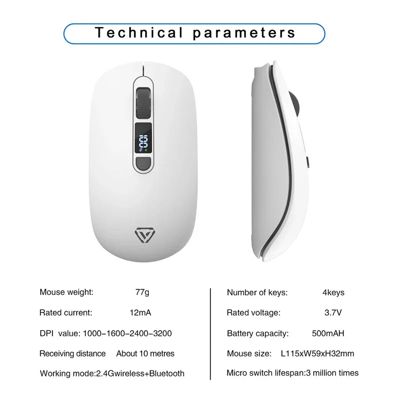 Lenovo Wireless Mouse Bluetooth 2.4G Rechargeable Silent Mouse with Smart Display, Dual Mode Bluetooth Wireless Mouse for Laptop, Desktop & Office