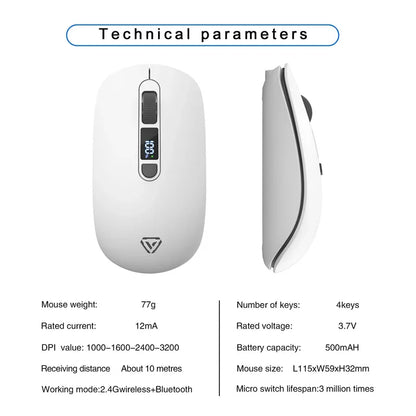 Lenovo Wireless Mouse Bluetooth 2.4G Rechargeable Silent Mouse with Smart Display, Dual Mode Bluetooth Wireless Mouse for Laptop, Desktop & Office