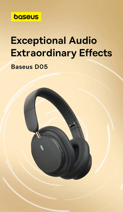 Baseus Bowie D05 Bluetooth 5.3 Wireless Headphones with 40mm HiFi Driver, 70H Battery Life, Spatial Audio, Foldable Over-Ear Headset