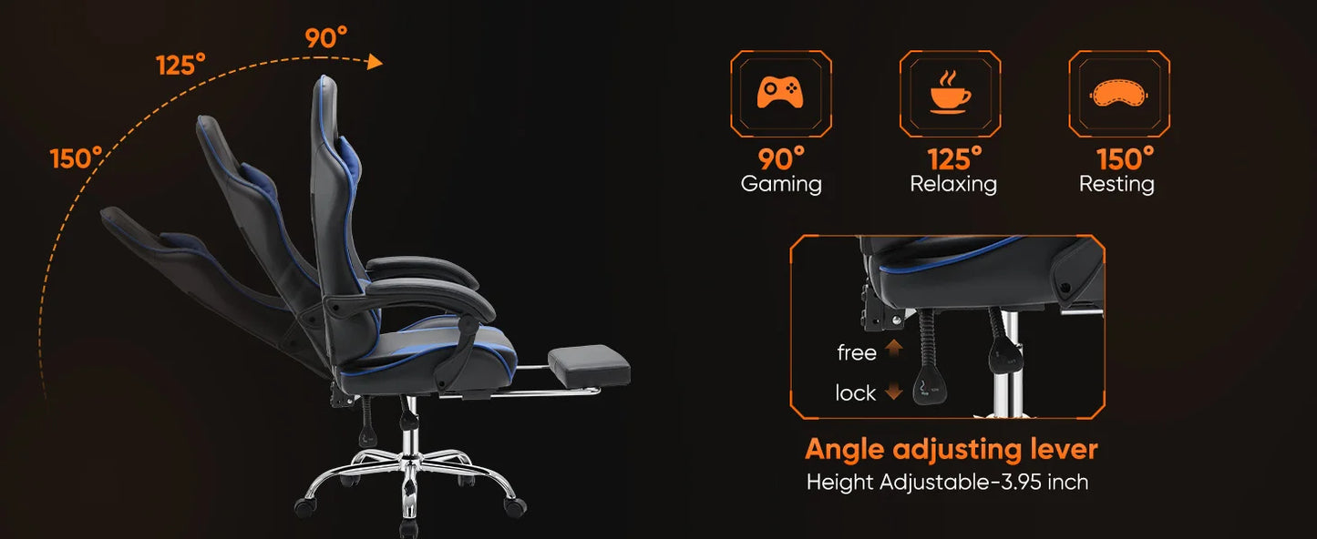 JHK Ergonomic Racing Gaming Chair with Lumbar Support, Adjustable PU Leather Computer Chair, Swivel Office Gaming Chair with Headrest & Armrests