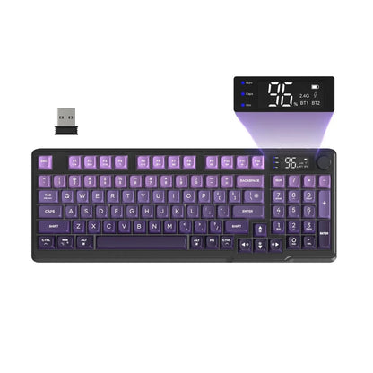 FREEWOLF M96 Wireless Keyboard RGB Gaming Keyboard with Knob Control, Bluetooth/2.4G/USB Wired Mechanical Feel Keyboard, PBT Keycaps, Display Screen, 3000mAh Battery
