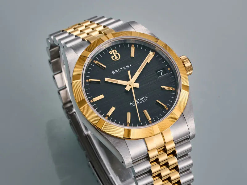 Baltany S4102 Business Man Automatic Mechanical Wristwatch 36mm Linen Dial Engine Turned Bezel NH35 Luxury Dress Watch For Man