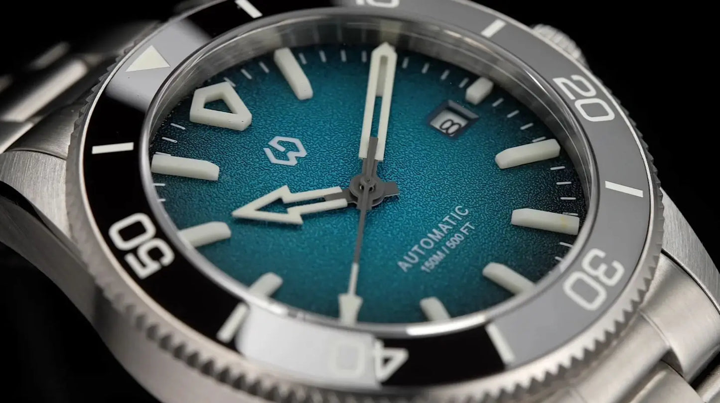 Upgraded Model Men's Automatic Watch Mechanical 3D Dimensional Luminous Watch Needle Ceramic Bezel 150 Meters Waterproof Diving