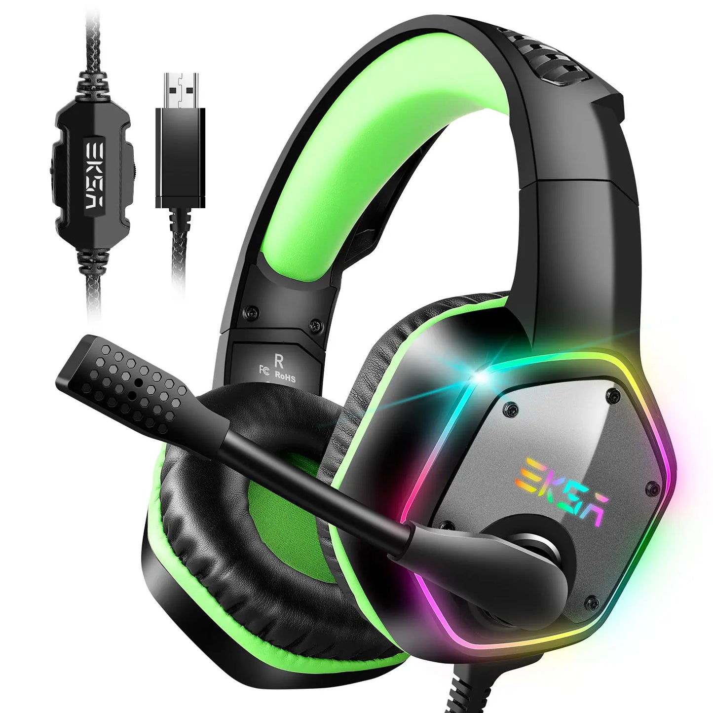 EKSA E1000 Gaming Headphones For PC/PS4/PS5 7.1 Surround RGB Gaming Headset Gamer USB Wired Headphones with Noise Cancelling Mic