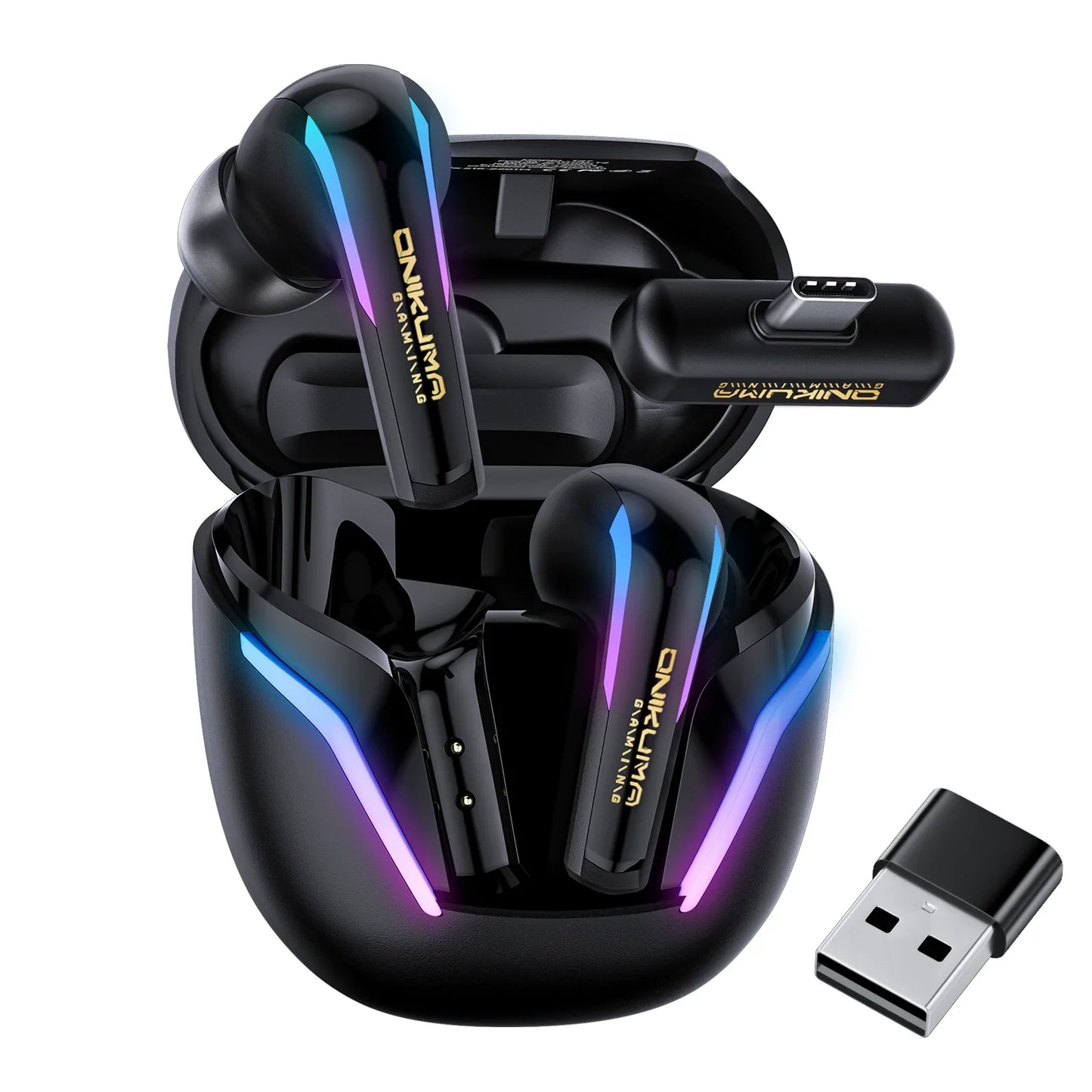 ONIKUMA T27 Wireless Earbuds Dual-mode Headset Independent Connection  with Touch Control 2.4Ghz Low Latency Stereo Bluetooth