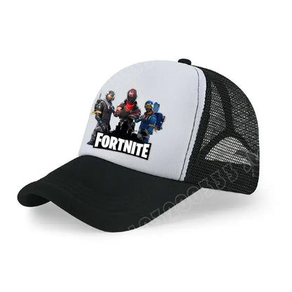 Детска бейзболна шапка Fortnite с принт в анимационен игрови стил, лятна дишаща мрежеста шапка с регулируема козирка, подарък за детски рожден ден