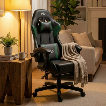 Ergonomic Gaming Chair with Footrest and Headrest, Adjustable Computer Office Chair with Reclining Backrest, Comfortable Desk Chair for Adults