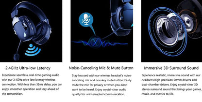 Acinaci 2.4GHz Wireless Gaming Headset for PS5 PS4 PC Switch – Bluetooth Gaming Headphones with Microphone, Deep Bass, Memory Foam Ear Cushions