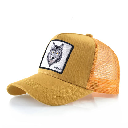 Cappellino da baseball da uomo K Snapback Trucker in rete traspirante per donna, cappellino da baseball casual da esterno con toppa ricamata raffigurante un lupo