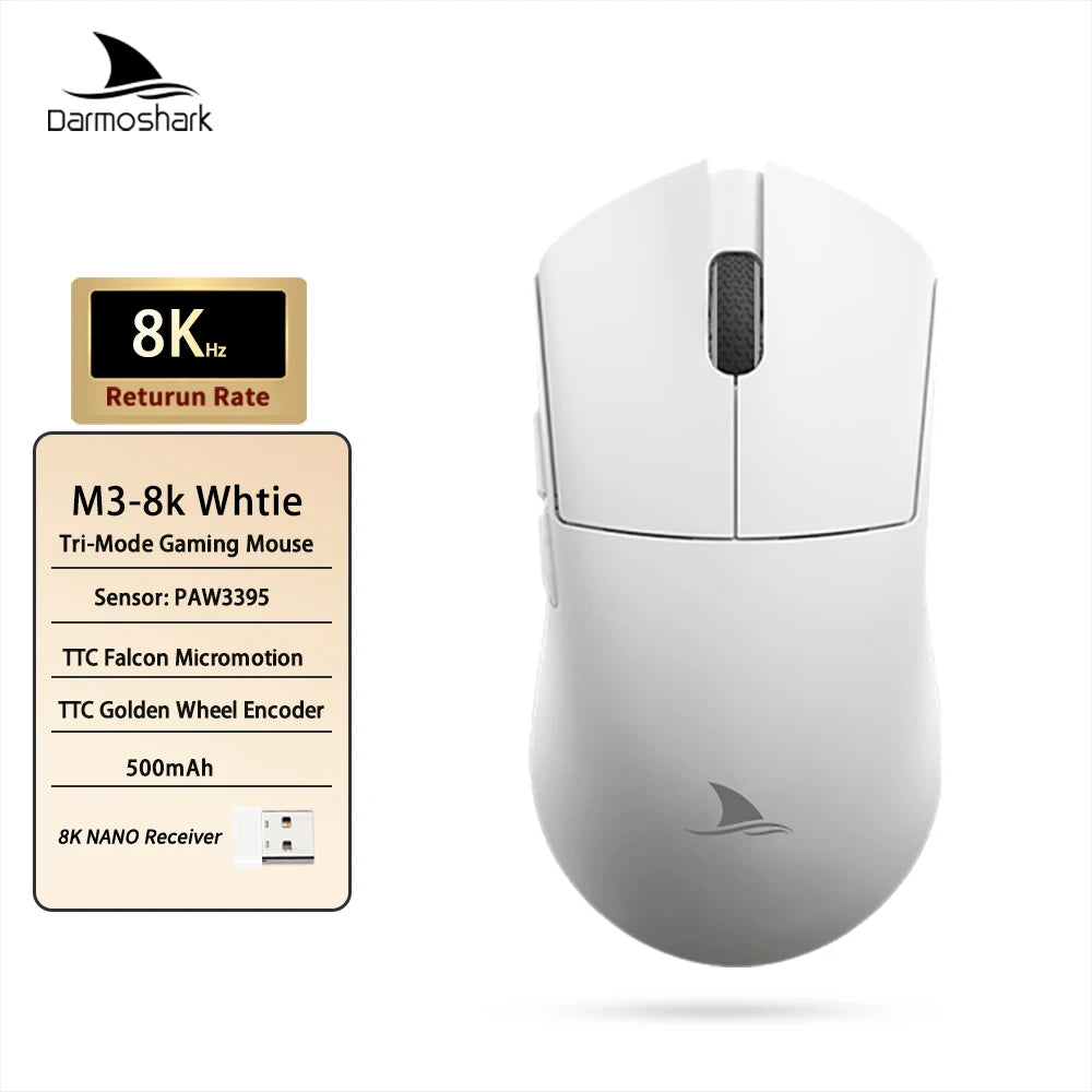 Souris gaming sans fil Darmoshark M3 V2 Tri-Mode 8K, capteur PAW3395, 26K DPI – Souris gaming ultra-légère pour PC et ordinateur portable