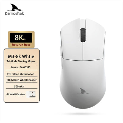 Souris gaming sans fil Darmoshark M3 V2 Tri-Mode 8K, capteur PAW3395, 26K DPI – Souris gaming ultra-légère pour PC et ordinateur portable