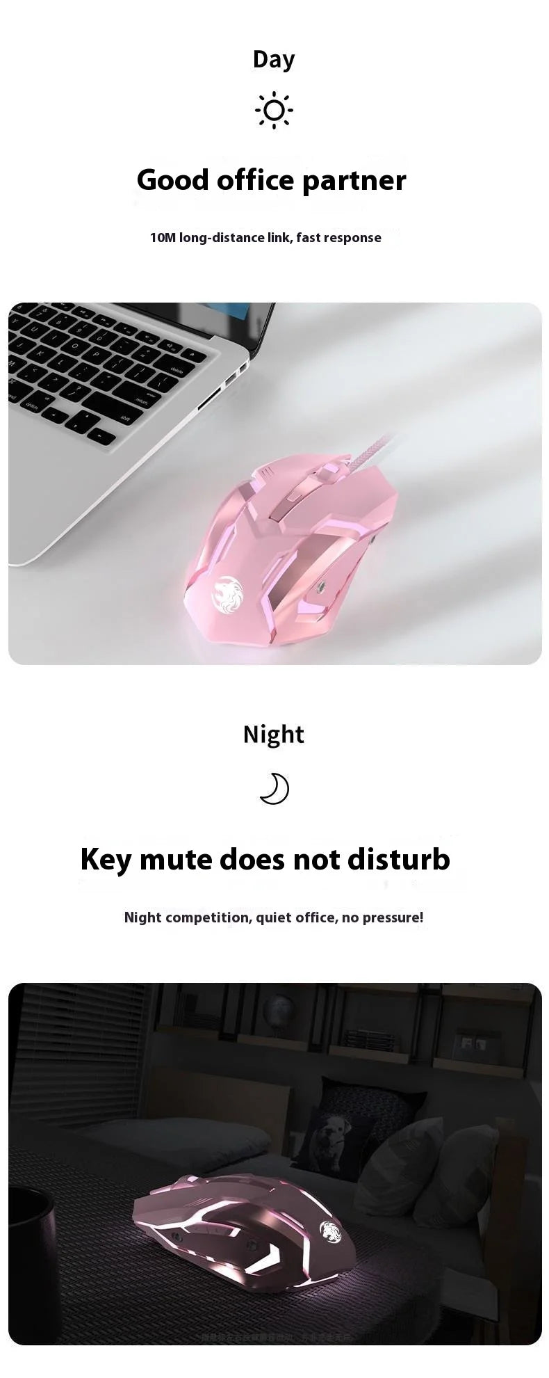 Frontline Pink Gaming Mouse Wireless Bluetooth Silent Mechanical Gaming Mouse, Cute RGB Computer Mouse for Gaming, Office & Laptop