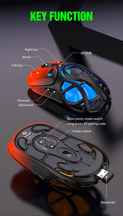 X10 Tri-Mode Gaming Mouse Wireless Bluetooth Gaming Mouse, 10000 DPI RGB Rechargeable Gaming Mouse, BT/2.4G/Wired Gaming Mouse for PC, Mac & Laptop
