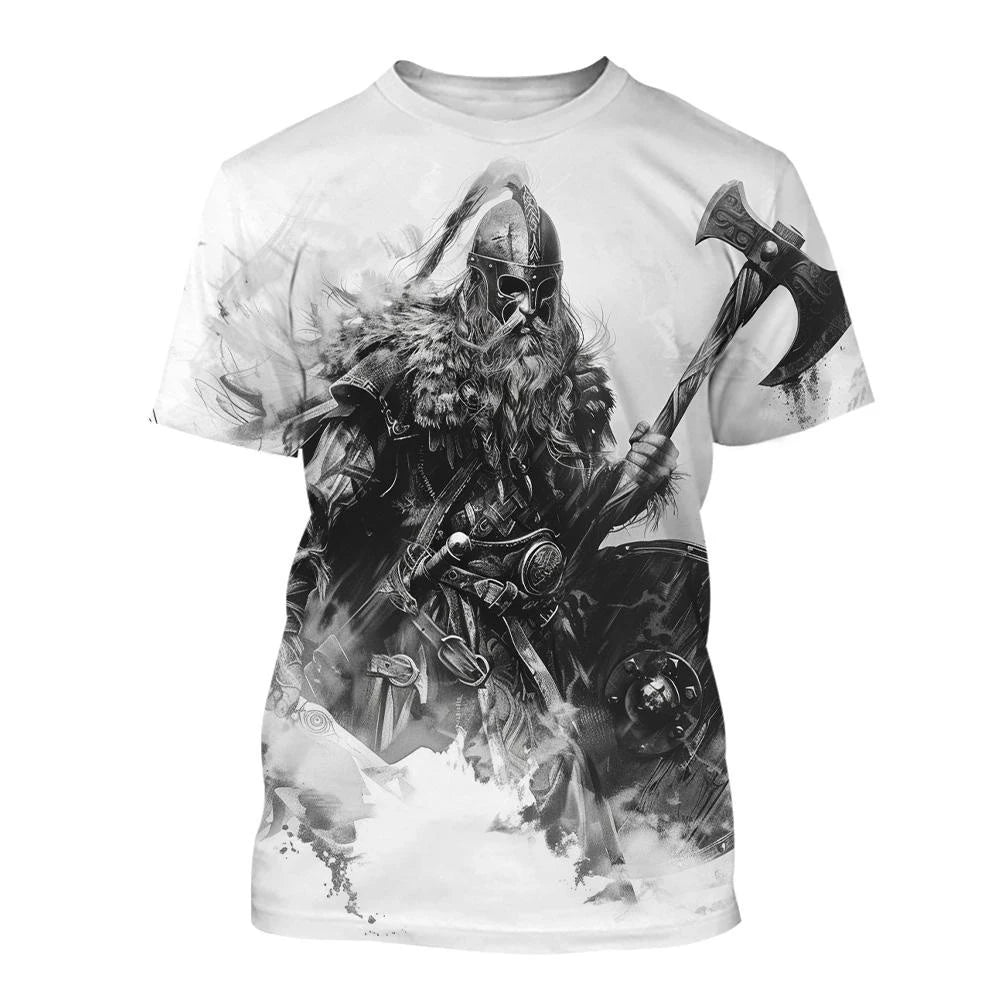 New Men's Black and White Line Tattoo Pattern 3d Short-sleeved T-shirt Tops Street Hip-hop Harajuku Cool T-shirt