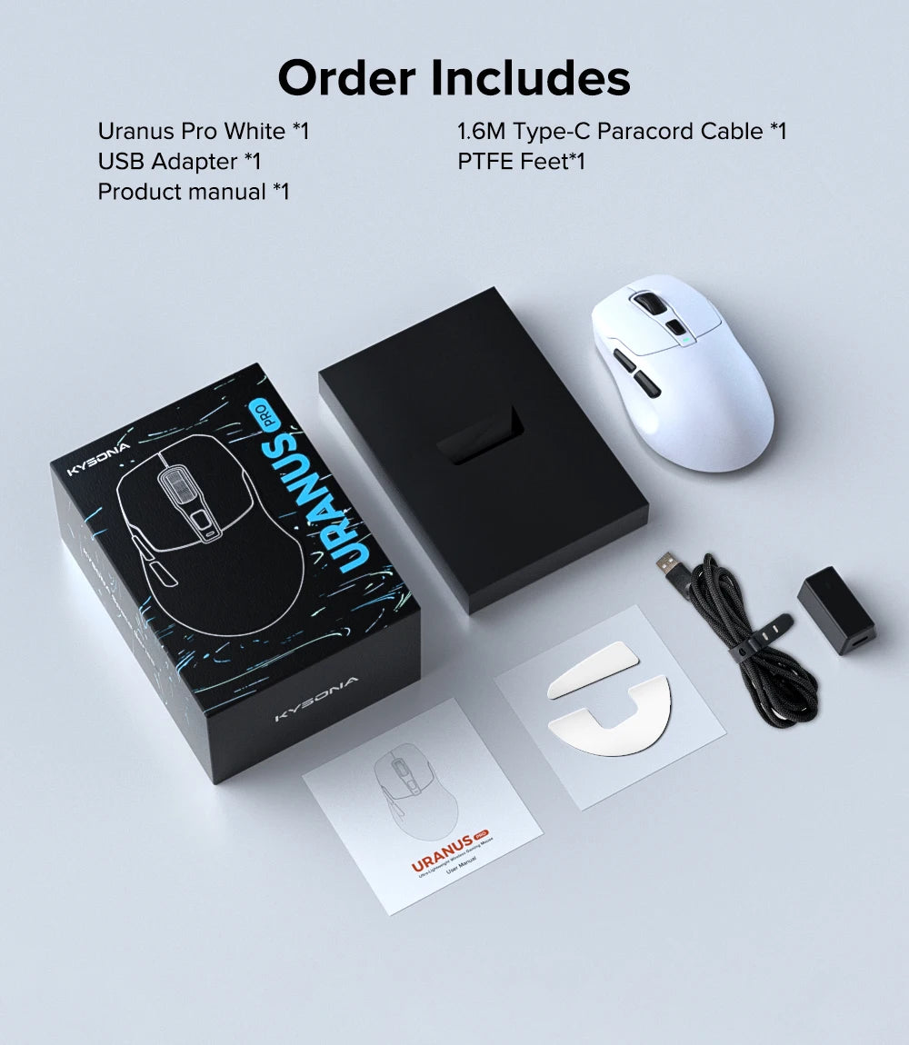 KYSONA Uranus PRO Wireless Gaming Mouse PAW3395, 26,000 DPI, 8KHz Polling Rate, Ultra-Lightweight Ergonomic Wireless Gaming Mouse for PC