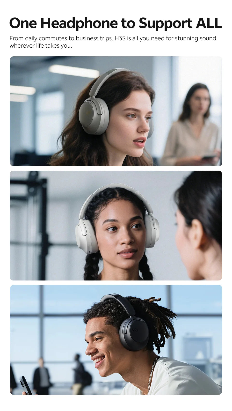 QCY H3S -56dB ANC adaptativa Auriculares Bluetooth 6.0 circumaurales – Auriculares inalámbricos Hi-Res LDAC, batería de 102H, sonido espacial con doble transductor