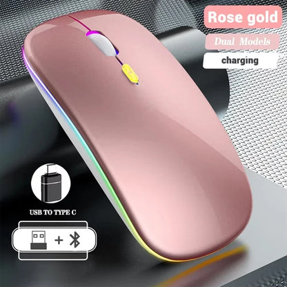 Ladattava langaton hiiri kahdella yhteystilalla, Bluetooth-yhteensopiva 2.4G USB -tietokonehiiri kannettavalle, iPadille, tabletille ja pelikäyttöön