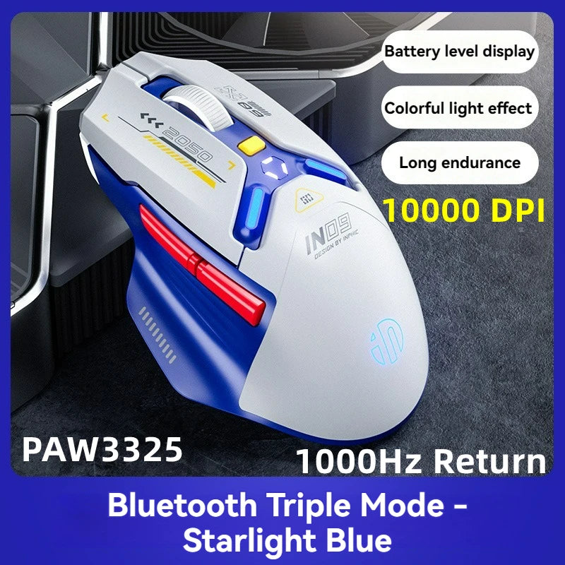 Tri-Mode Wireless Bluetooth Gaming Mouse 10000 DPI RGB Rechargeable Gaming Mouse with 2.4GHz, Bluetooth 5.0 & Wired Connection for PC, Laptop & Mac