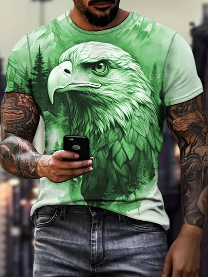 Men's Patriotic 3D Eagle Print T-Shirt Casual Crew Neck Short Sleeved Pullover for Summer Fashion Outdoor Activities Men Clothes