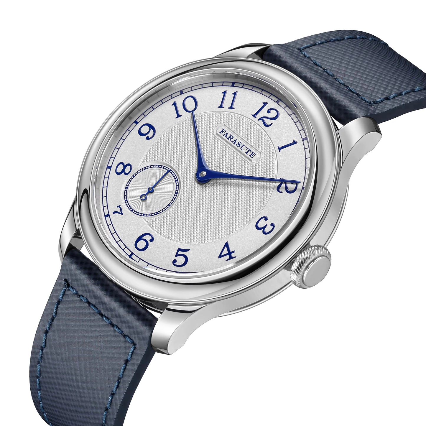 FARASUTE NEW Machinery Herrenuhr mit lachsfarbenem Zifferblatt, ST17 Handaufzug-Mechanikuhr, Kleine Sekunde, Vintage-Bonklip-Armband