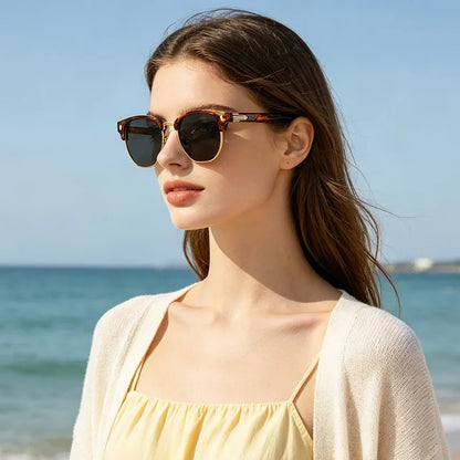 CLOUT GOGGLES Business Sunglasses Male Female Metal Polygon Rivet Half Frame Outdoor Driving Ultraviolet Protection Sun Glasses