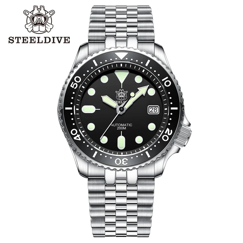 Mechanical Watch For Men STEELDIVE SD1973 Japan NH35 Automatic Movement Ceramic Bezel 200M Waterproof Classic Dive Small Abalone
