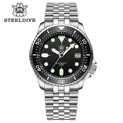 Mechanical Watch For Men STEELDIVE SD1973 Japan NH35 Automatic Movement Ceramic Bezel 200M Waterproof Classic Dive Small Abalone