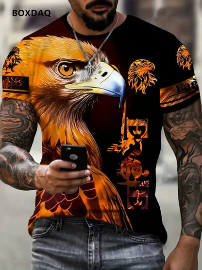 Fashion Eagle Men's T-Shirts Loose O-Neck Casual Tops Short Sleeve 3D Animal Printing Street T Shirt 6XL Big Size Breathable Tee