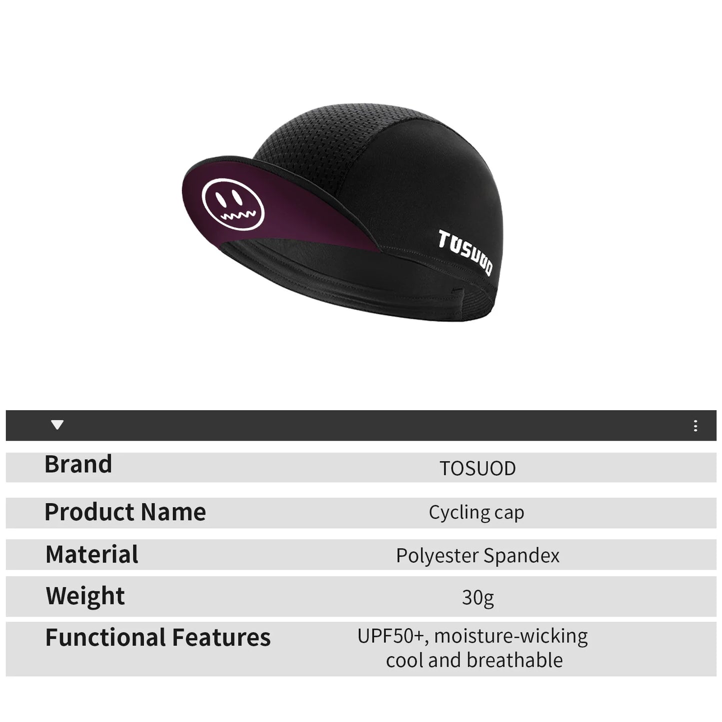 TOSUOD Cycling Cap Breathable Sun Product Quick-dry High Elastic Personality Hat Personality Unisex Outdoor Sport Accessories