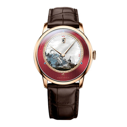 PONIGER Sapphire Crystal Glass Wrist Watch Painting Dial Man Leather Automatic Wristwatch MIYOTA 8219