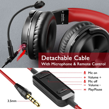 OneOdio Pro-M Wireless Gaming Headphones Bluetooth 5.2 HiFi Stereo Headset 110H Playtime with Mic, Deep Bass Foldable Over-Ear Headphones