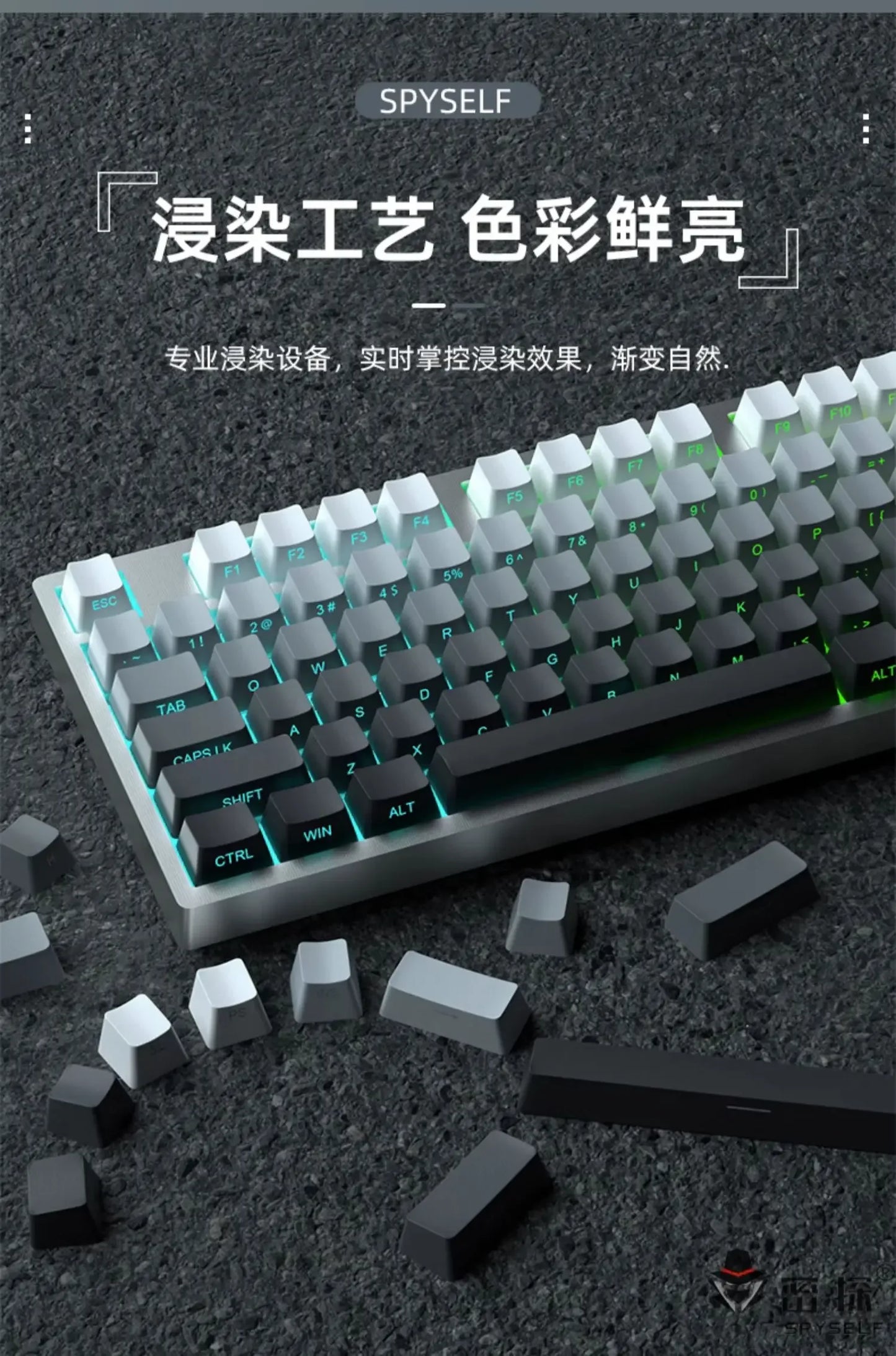 Daylight Cherry Keycaps PBT Translucent Gradient Keycaps for MX Mechanical Keyboards, Side Engraved Cherry Profile PBT Keycap Set